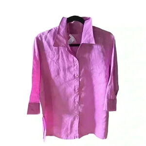 Sarah Spencer‎ 1X linen fuchsia pink button down blouse. 3/4 sleeve. EUC.